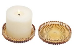 3.8 Inch Glass Pillar Candle Holder Set Pack 2 Gear Round Plate 2 Pcs Amber