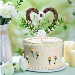 Wedding Cake Topper Love Cake Topper Rustic Heart Shaped Floral Vine Decoration