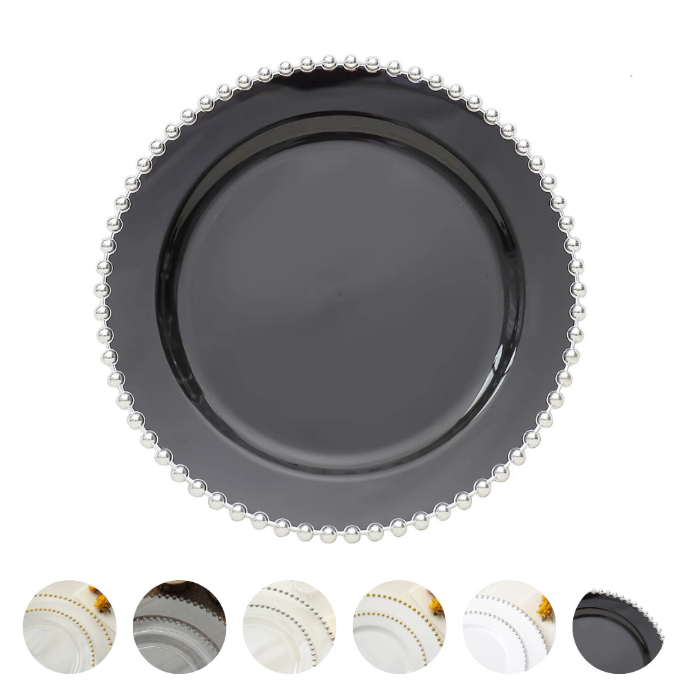 10 Round 8″ Plastic Salad Dinner Plates Beaded Rim Party Home Tableware Supplies