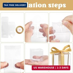 Adecortalk 50 Pcs Clear Favor Boxes, 2x2x2 Inch Clear Plastic Gift Box with Gold