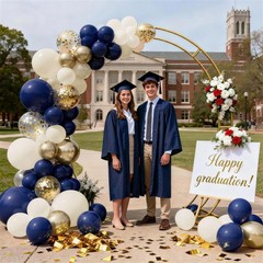 Blue and Gold Balloons Arch Kit, Navy 18in 12in 10in 5in, Beige