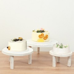 3 Whitewash Wooden Pedestal Cake Stands with Removable Legs Party Decorations