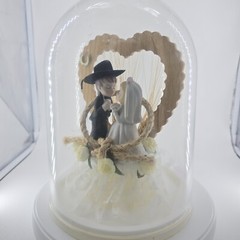 Roped with Love ~ Western Cake Topper Groom Black Cowboy Hat Bride in White READ