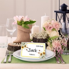 120 Pack Place Cards 4×2.5 Inch Sunflowers Reserved Seating Signs Wedding