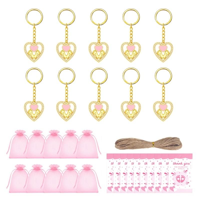 10Pcs Heart Shape Baby Feet Keyrings For Baby Showers Gender Announcement Gift