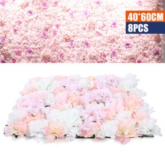 8 Pcs Wedding Artificial Silk Flower Wall Panel Floral Backdrop Party Decoration