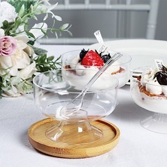 24 Clear 6 oz Crystal Plastic Footed Dessert Cups Spoons Party Event Decorations