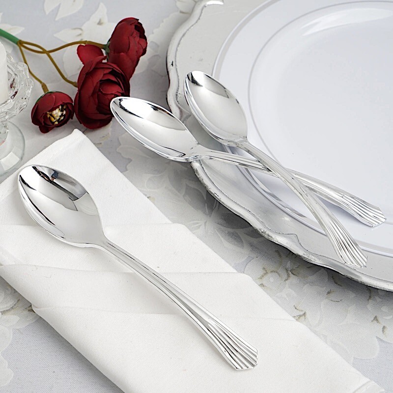 Plastic SILVER SPOONS Disposable Party Home Elegant Light Gray Catering Home