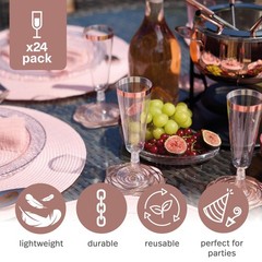 MATANA 24 Plastic Champagne Flutes Rose Gold Rim 5 oz – Reusable Toasting Gla…