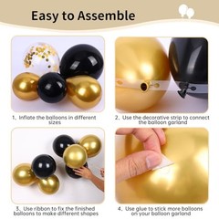 2026 Graduation Decorations Balloons, 140pcs Black Star Latex Black and Gold