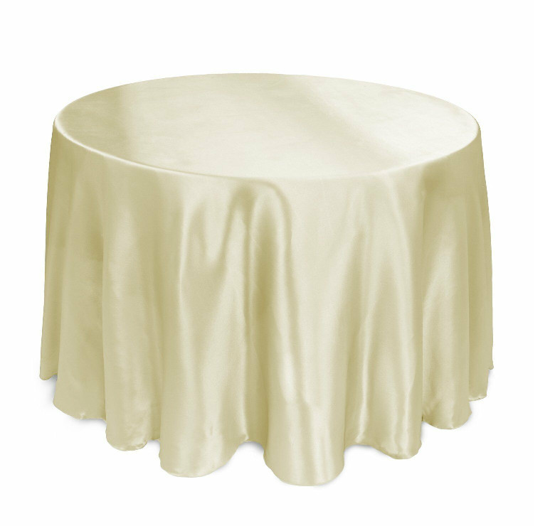 Round satin tablecloths for 6-foot table, 132″ inches
