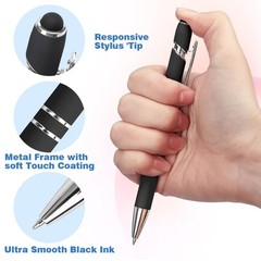 Bribobo 8 Pack Black Ballpoint Pen 2-in-1 Stylus – Retractable Metal Pen With…