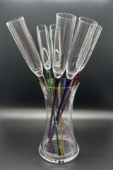 Beautiful Hand blown Colorful Crystal Footless Long Stem Champagne Flutes & Vase
