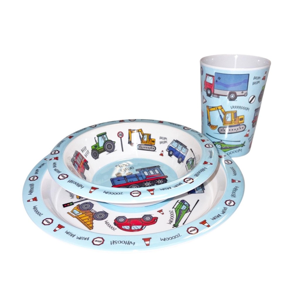 Vehicles Plate, Bowl, Beaker Set Children’s Tableware Dining Melamine