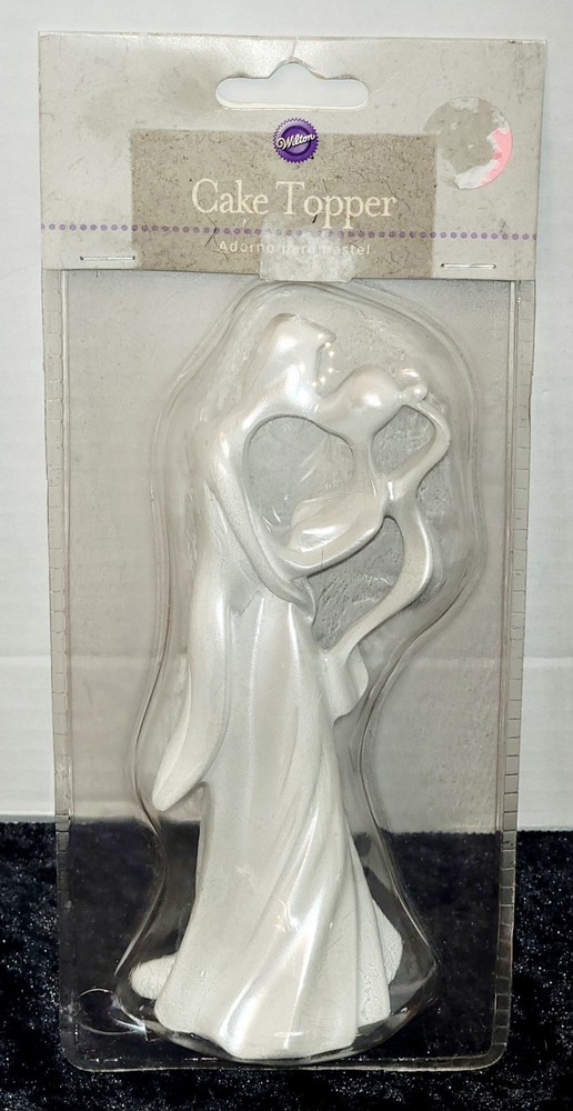 WILTON Cake Toppers, Bride And Groom White Abstract Modern NEW