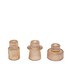 GOLD 6 Round 3″ Mini Ribbed Glass Taper CANDLE HOLDERS Centerpieces Party Events