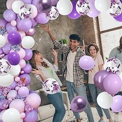 65 Pcs 12 Inches Lavender Balloons Metallic and Confetti Balloons for Purple