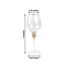 6 Clear Wine Goblet Glasses 16oz Gold Rimmed Design with Rhinestone Studded