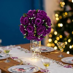BLOSMON Flower Balls Wedding Rose Centerpieces 10 Pcs Purple Fake Flowers wit…