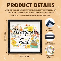 Honeymoon Fund Shadow Box Frame with Slot, Floral Wedding Money Black