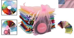 50pcs Vibrant Organza Bags Set | 3.54»x4.33» Satin Pouches for Elegant Gifts