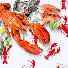Touman 2 Pieces Crawfish Tablecloth 54 inches x 108 inches, White,red
