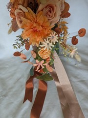 Rustic Orange Bridal Cascade Bouquet Artificial Silk Flowers