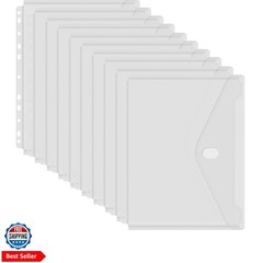 11 Holes Clear Poly Envelope Binders Pocket Insert with Hook and Loop Closure…