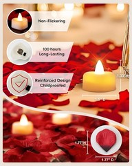 1000/2000pcs Artificial Rose Petals with LED Tea Lights Kit for Special and Rom