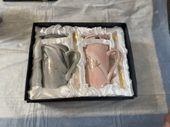 Mr& Mrs Ceramic Cup Set Marble design in Grey & Pink 3″ Tall Wedding/Anniversary