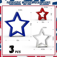 3 PCS Patriotic Wooden Star Sign Table Decor 4th of July 1 PACK, 3 PCS