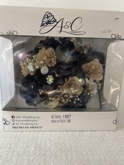 A&C Faux Flower Wedding/Quinceañera Bouquet Brand New In Box Navy And Gold
