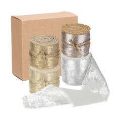 4pcs Chiffon Ribbon, 1″x5 Yard Silk Ribbon, Champagne Glitter Fabric Ribbon