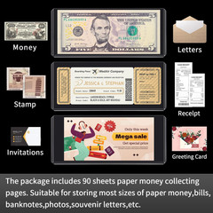 90PCS Clear Banknote Holders – Top-Load 90 Pcs [6.6″x2.8″], Pure Transparent