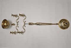 Candelabra Brass 5-light + Bowl for Taper candle or Peg Votives 16″Wide 37″Tall