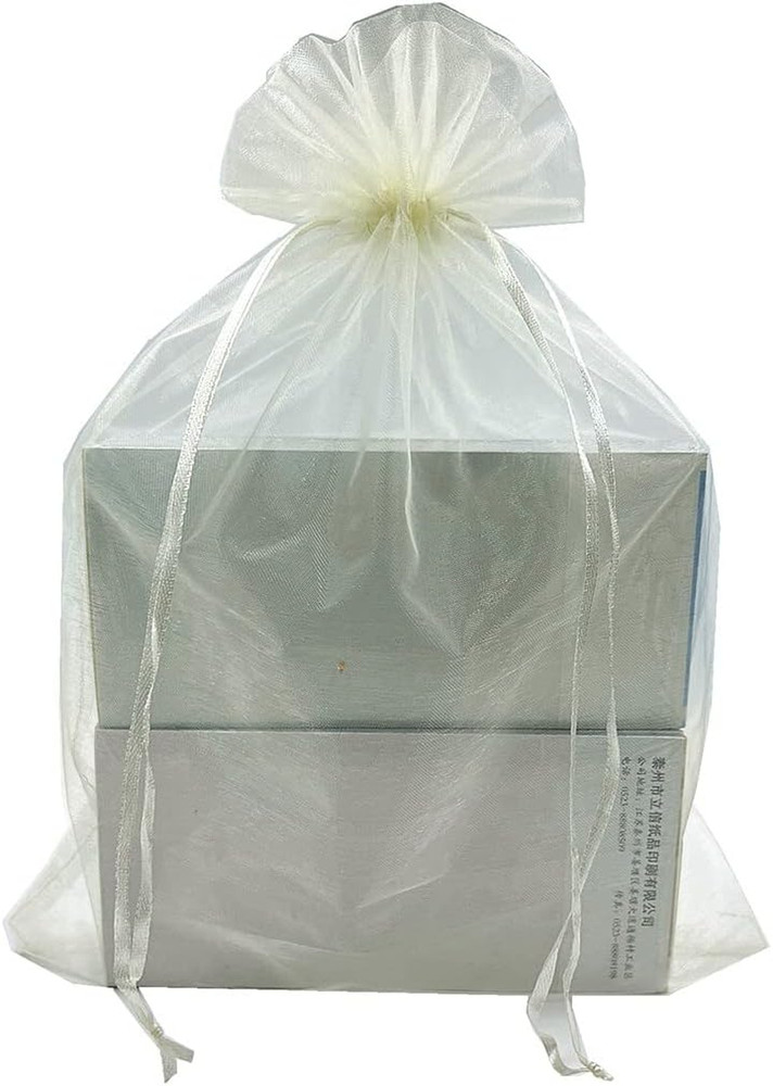 30PCS Ivory Color Large Sheer Organza Bags 10X14Inch, Wedding Favor Bags with Dr