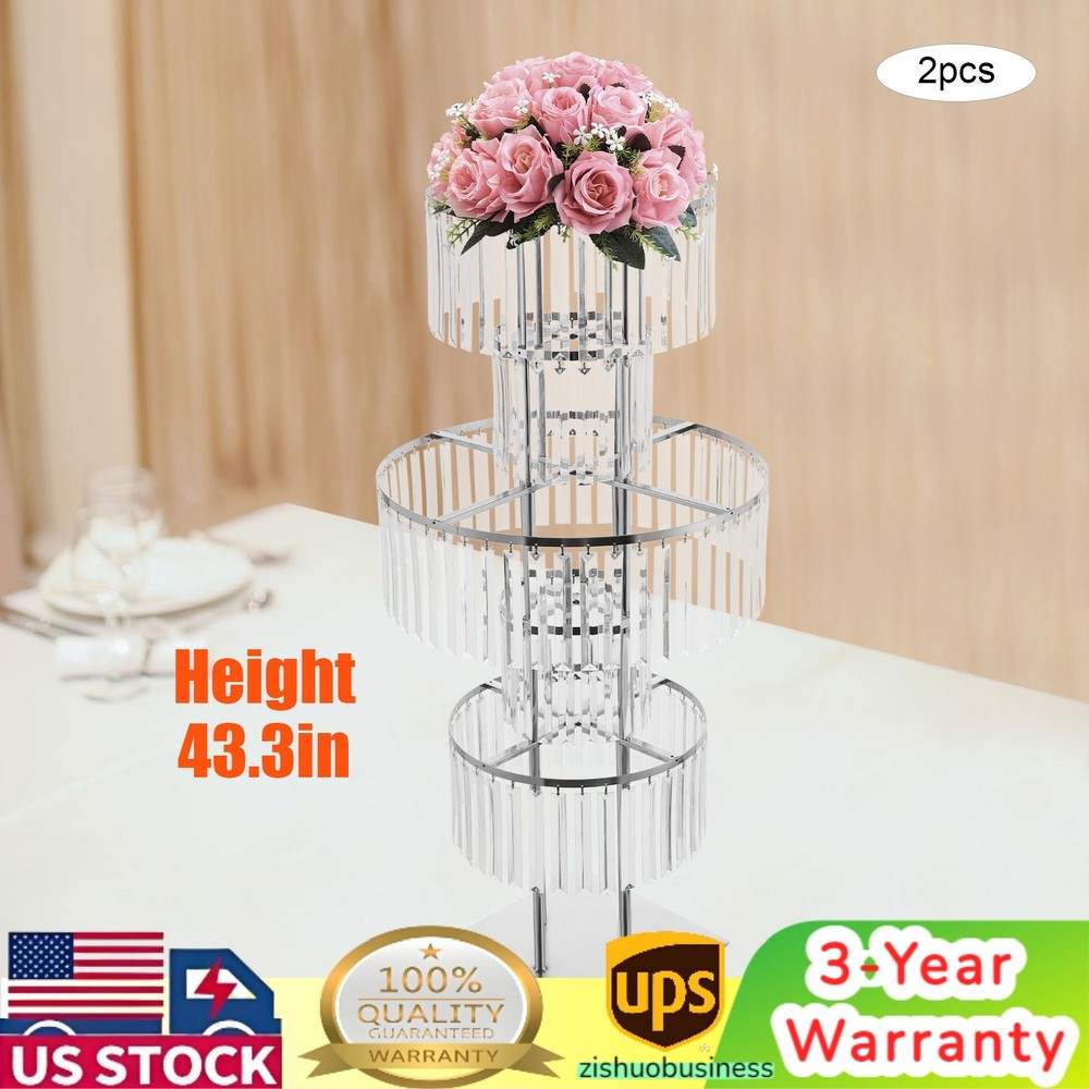 2Pcs Acrylic Crystal Flower Stand Wedding Vase Party Dinner Pedestal Stand Decor