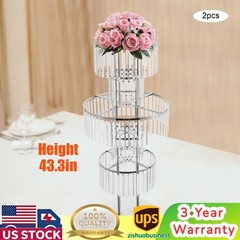 2Pcs Acrylic Crystal Flower Stand Wedding Vase Party Dinner Pedestal Stand Decor