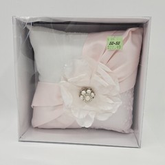 Lillian Rose White Ring Pillow Blush Sash Satin 7″ Square Silver Rhinestones NOS