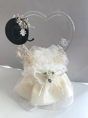 Daisy, Glass Heart and Doves, and Black Cowboy Hat, Ivory Western Cake Topper