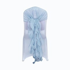 Dusty Blue Premium Curly Chiffon CHAIRS Covers Cap SASHES Bows Ties Sale