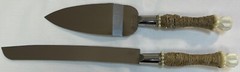 Studio His & Hers Wedding Cake Serving Utensil Set Stainless Steel w/Pearls NEW!
