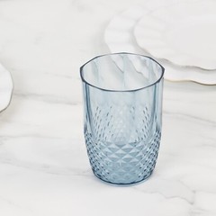 6 DUSTY BLUE 16 oz Crystal Cut Plastic DRINKING GLASSES Tumblers Party