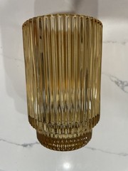 12 Center piece amber color glass candle holders (3.25″ diameter 5″ Tall)