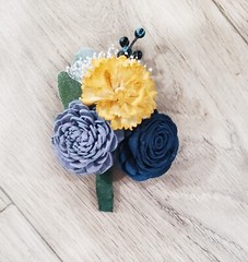 Blue Gold Bridal Bouquet Cascade Sola Wood Denim Navy Blue Wedding Decor Flowers