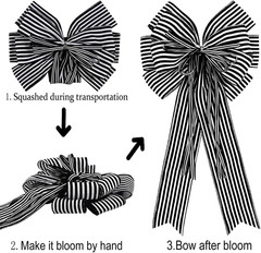 2 Pack Black White Stripe Halloween Fall Bows for Wreaths,12”x20”Black and White