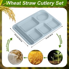 Pinkunn 12 Pcs 14 Large Divided Plates Unbreakable Wheat Straw Lunch Trays 6