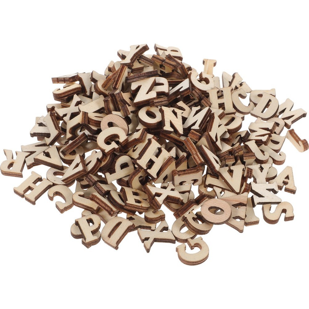 200Pcs Wooden Letter Slices Durable Wood Craft Material for Scrapbooking Beige