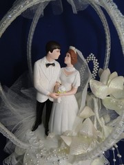 New Vintage Wedding Bliss Bride & Groom Wedding Cake Top, white coat # 424