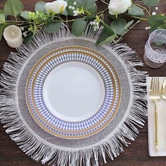 10 WHITE 9″ Round Plastic Salad PLATES NAVY BLUE Chord Rim Party Decorations